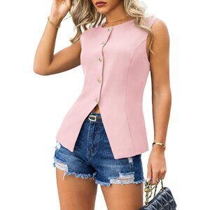 Women’s Light Pink Sleeveless Business Causal Blazer Vests Dressy Work Tops